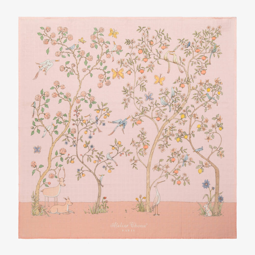 Atelier Choux Paris-طقم لفّافة ومريلة قطن عضوي لون زهري للمولودات | Childrensalon