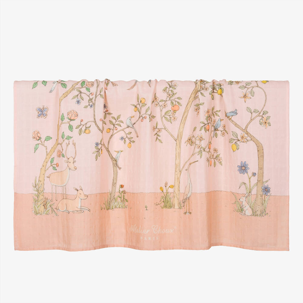 Atelier Choux Paris-طقم لفّافة ومريلة قطن عضوي لون زهري للمولودات | Childrensalon