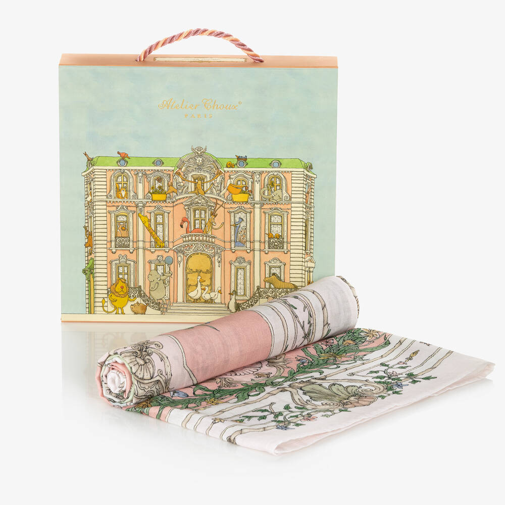Atelier Choux Paris-Pink Tapestry Swaddle (97cm) | Childrensalon