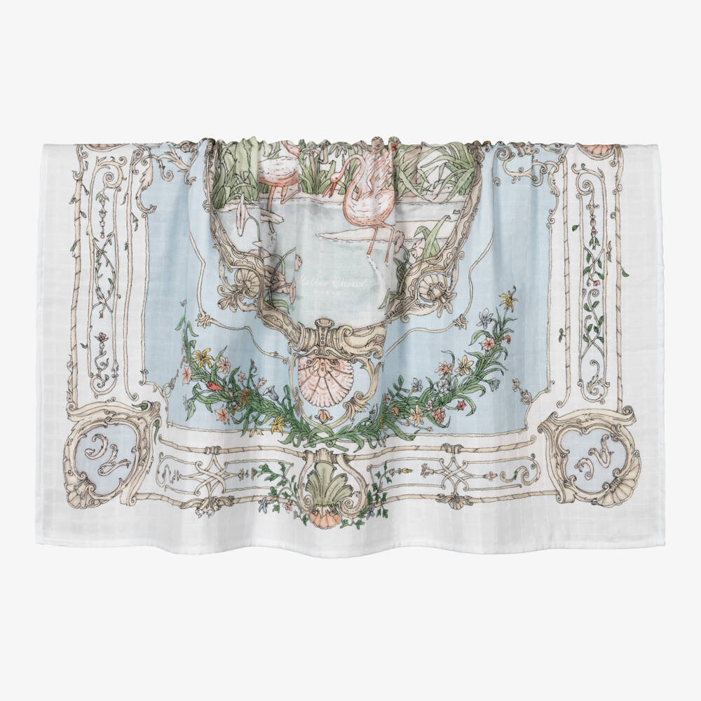 Atelier Choux Paris-White & Blue Tapestry Swaddle (97cm) | Childrensalon