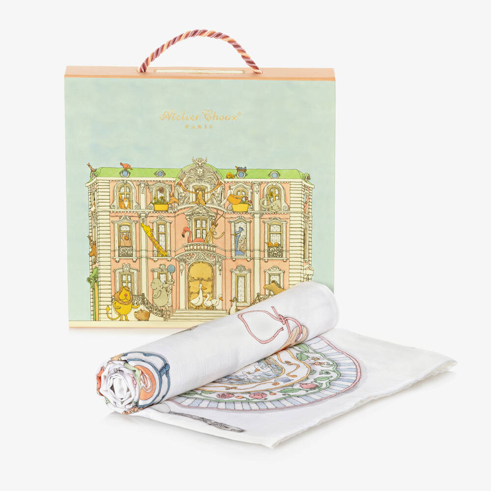 Atelier Choux Paris-White Bon Appétit Swaddle (100cm) | Childrensalon