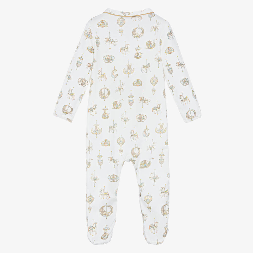 Atelier Choux Paris-White Carousel Print Cotton Babygrow | Childrensalon
