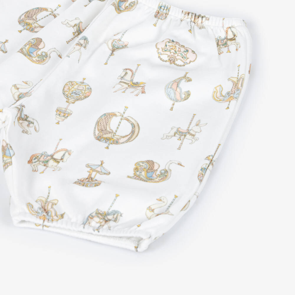 Atelier Choux Paris-White Carousel Print Cotton Bloomer Shorts | Childrensalon