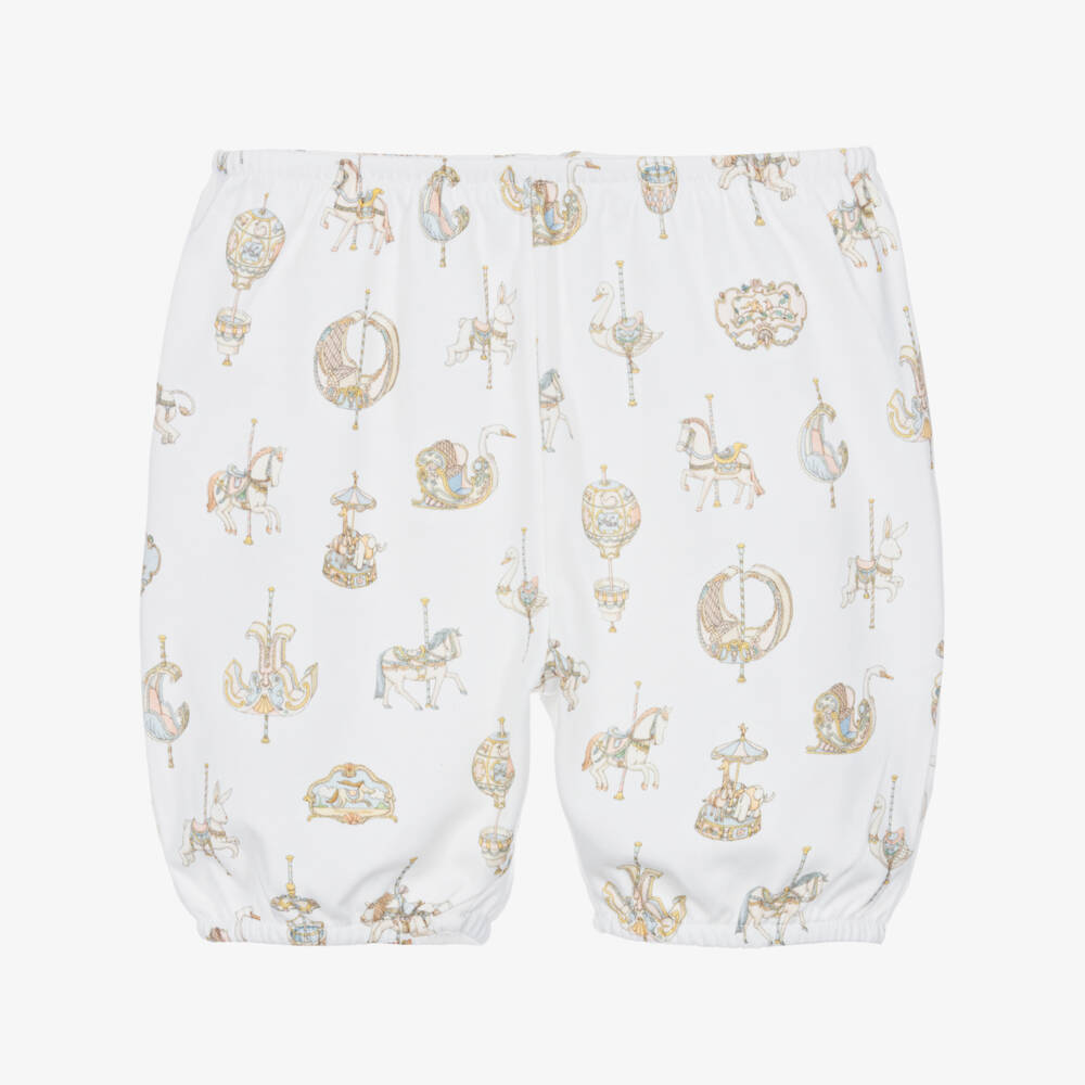 Atelier Choux Paris-White Carousel Print Cotton Bloomer Shorts | Childrensalon