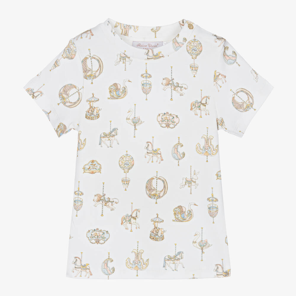 Atelier Choux Paris-تيشيرت قطن جيرسي لون أبيض للأطفال | Childrensalon