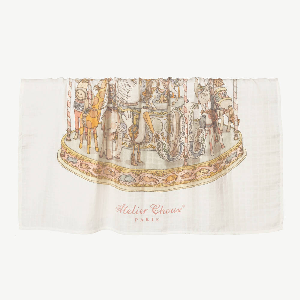 Atelier Choux Paris-White Carousel Swaddle (98cm) | Childrensalon