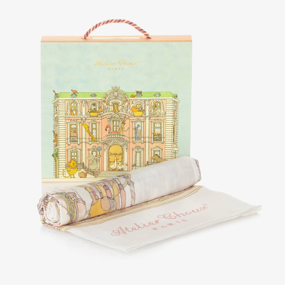 Atelier Choux Paris-White Carousel Swaddle (98cm) | Childrensalon