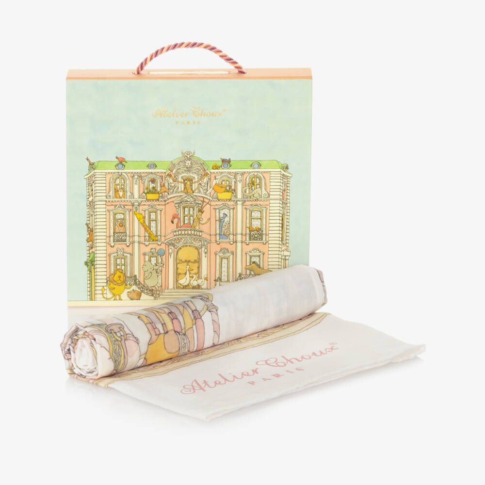 Atelier Choux Paris-قماط بطبعة دوامة الخيل لون أبيض (98 سم) | Childrensalon