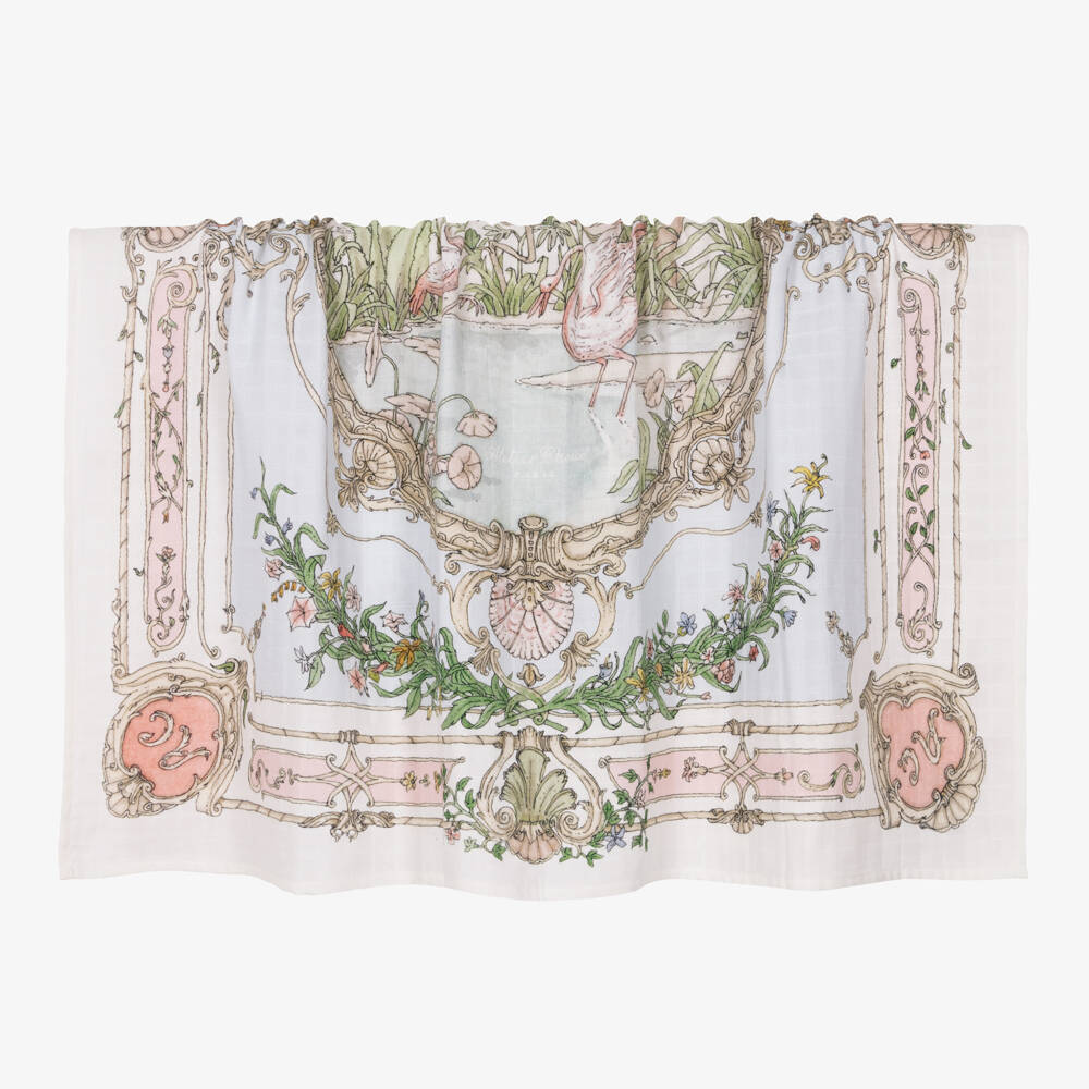 Atelier Choux Paris-White & Pink Tapestry Swaddle (97cm) | Childrensalon