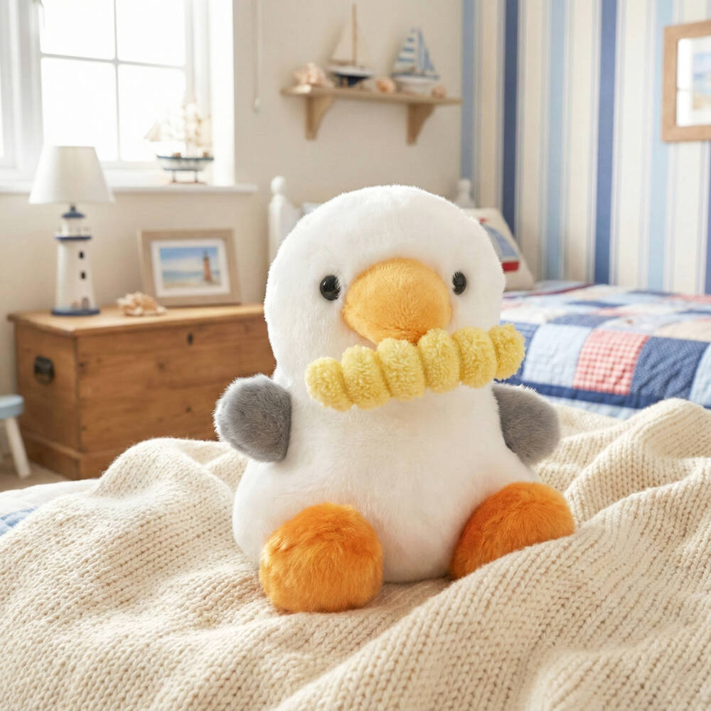 Aurora-White Buoy Seagull with Fry Soft Toy (13cm) | Childrensalon
