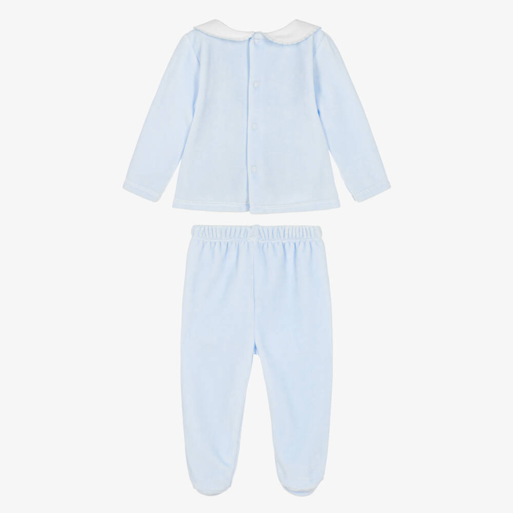 Babidu-Baby Boys 2 Piece Babygrow in Light Blue Velour | Childrensalon
