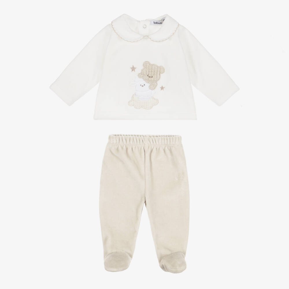 Babidu-Baby Boys 2 Piece Velour Babygrow | Childrensalon