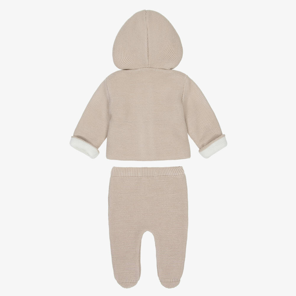 Babidu-Baby Boys Beige Knitted Pram Coat Set | Childrensalon