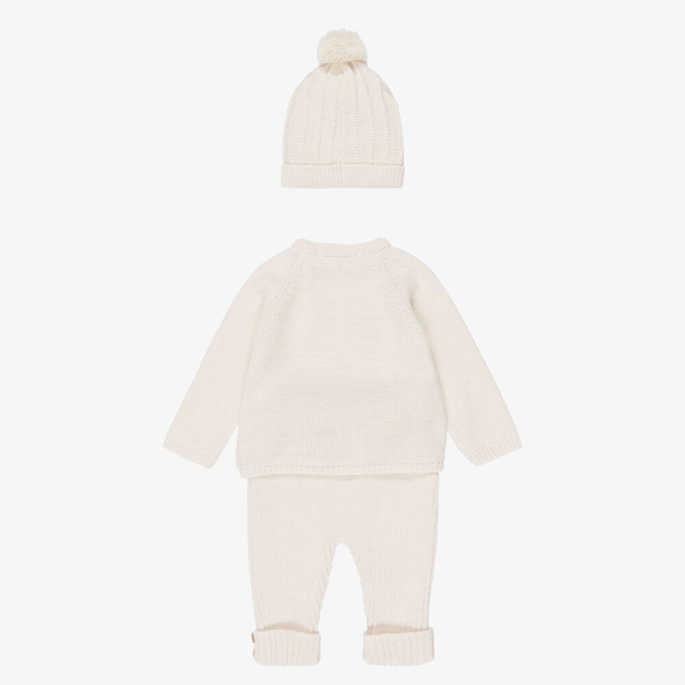Babidu-Baby Boys Beige Knitted Trouser Set | Childrensalon