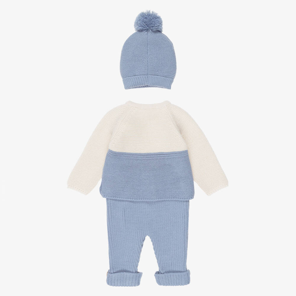 Babidu-Baby Boys Blue & Beige Knitted Trouser Set | Childrensalon
