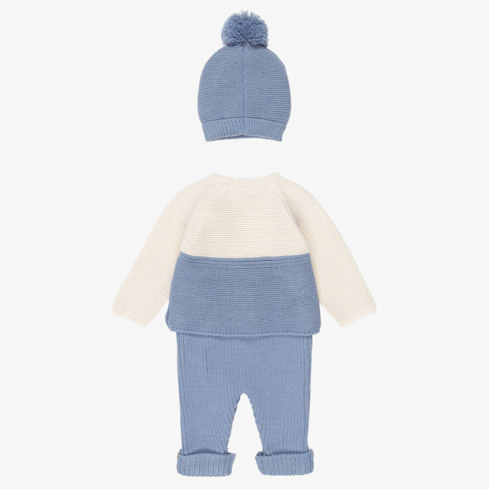 Babidu-Baby Boys Blue & Beige Knitted Trouser Set | Childrensalon