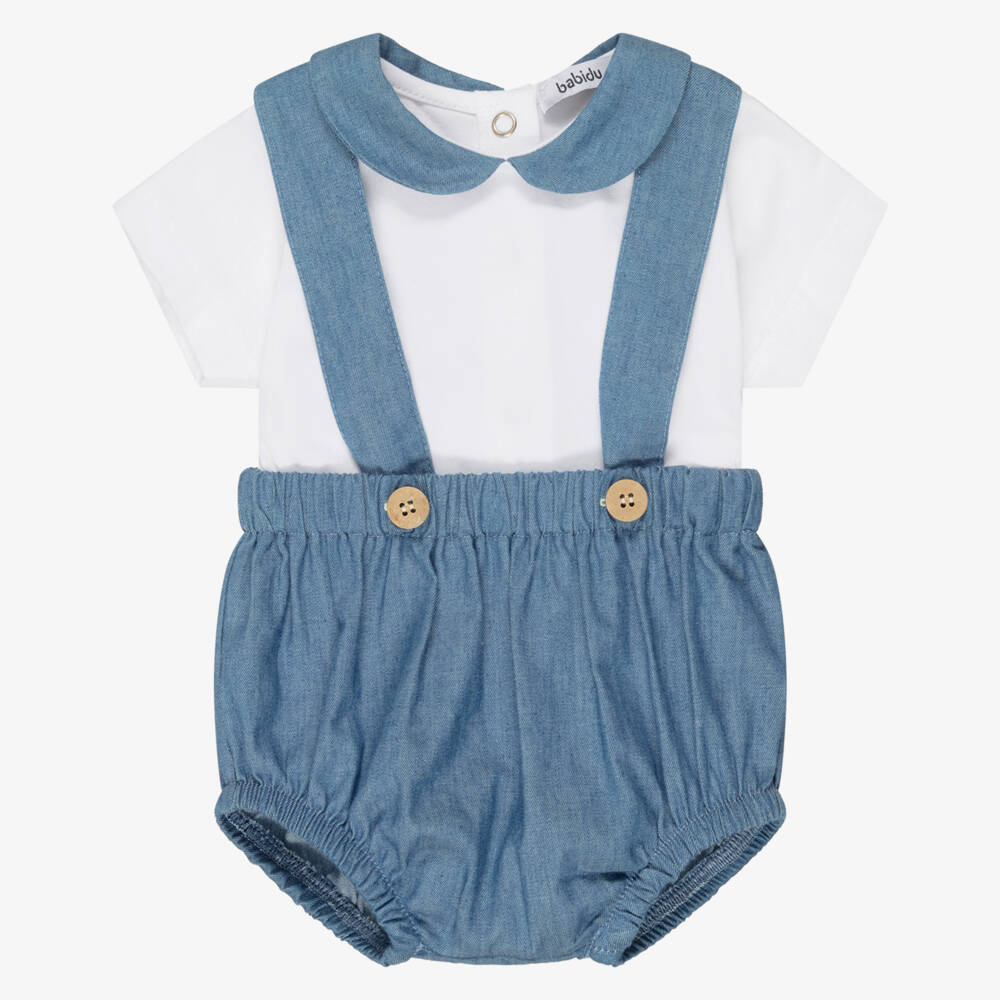Babidu-Baby Boys Blue Chambray Shorts Set | Childrensalon