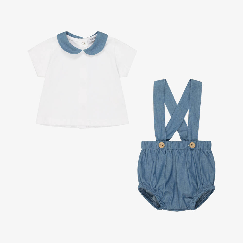 Babidu-Baby Boys Blue Chambray Shorts Set | Childrensalon