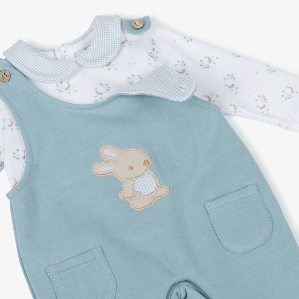 Babidu-Baby Boys Blue Cotton Jersey Dungaree Set with Bunny Print | Childrensalon