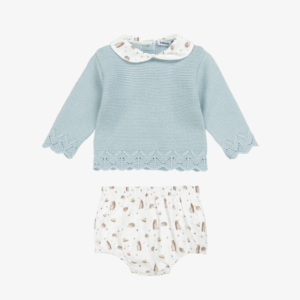 Babidu-Baby Boys Blue & Ivory Cotton Shorts Set | Childrensalon