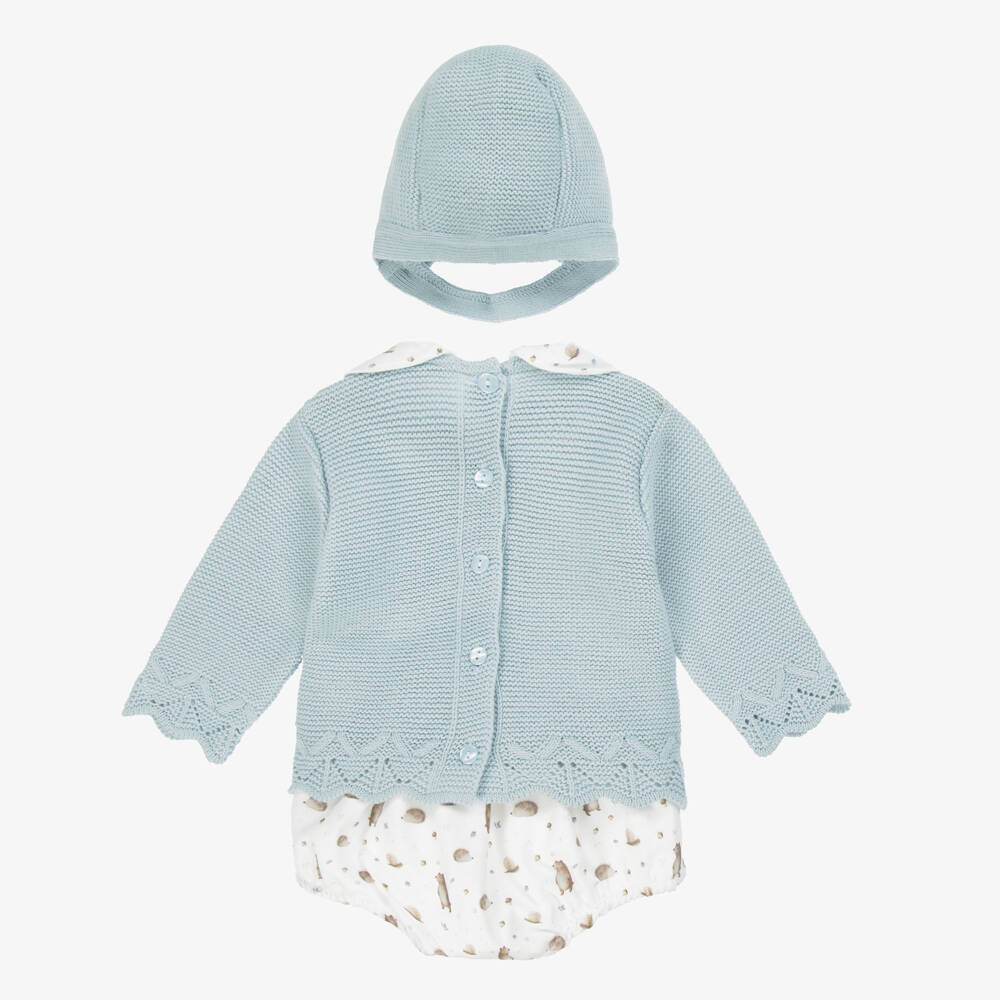 Babidu-Baby Boys Blue & Ivory Cotton Shorts Set | Childrensalon