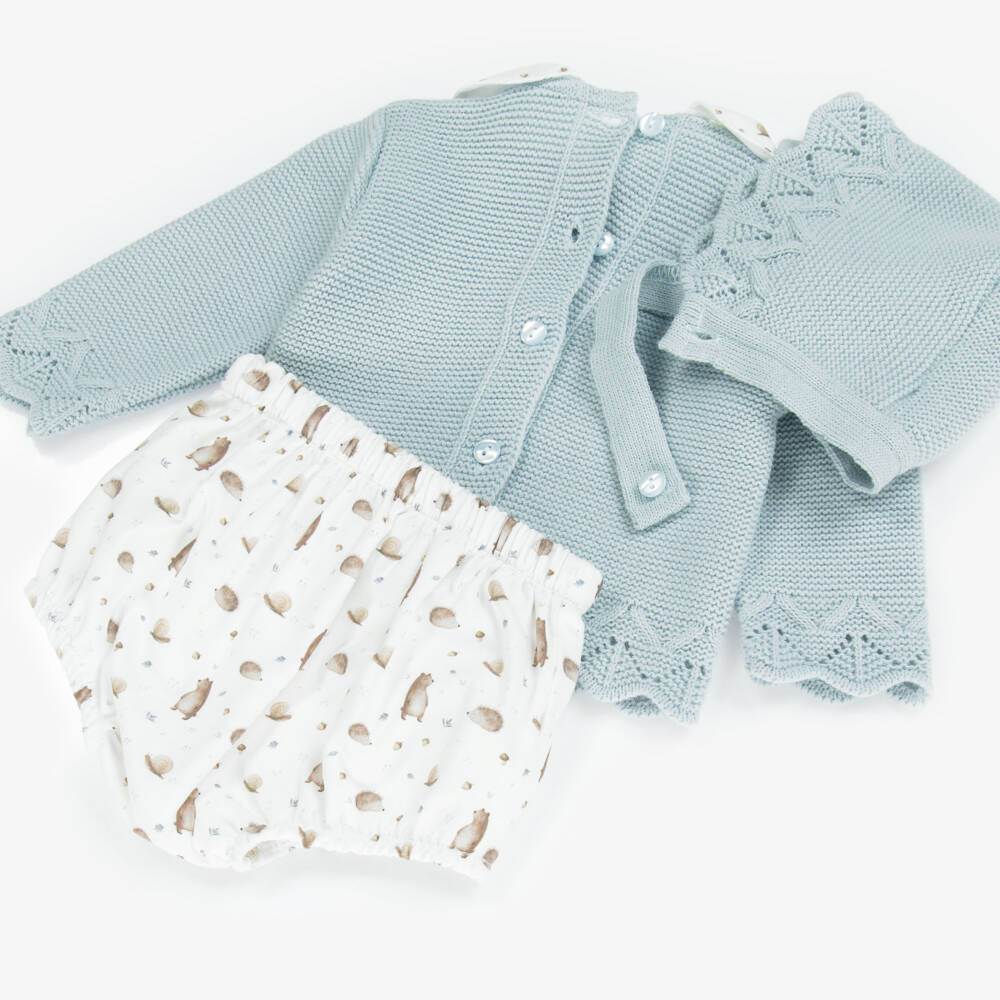 Babidu-Baby Boys Blue & Ivory Cotton Shorts Set | Childrensalon