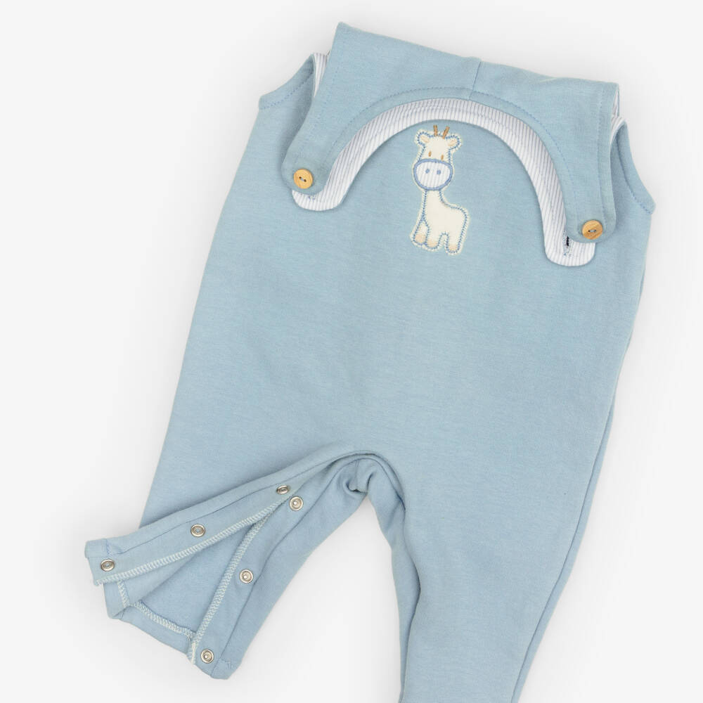 Babidu-Baby Boys Blue Jersey Dungaree Set with Giraffe Motif | Childrensalon
