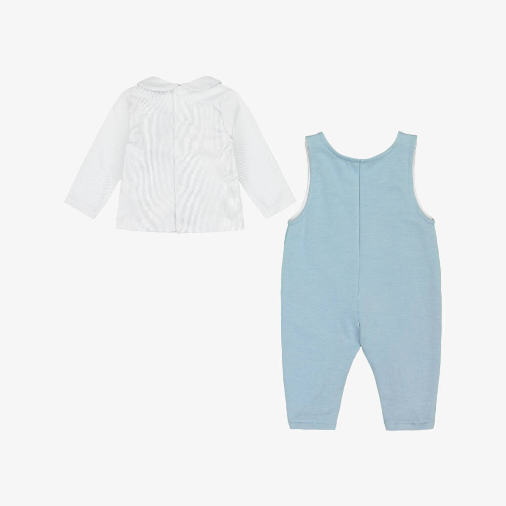 Babidu-Baby Boys Blue Jersey Dungaree Set with Giraffe Motif | Childrensalon
