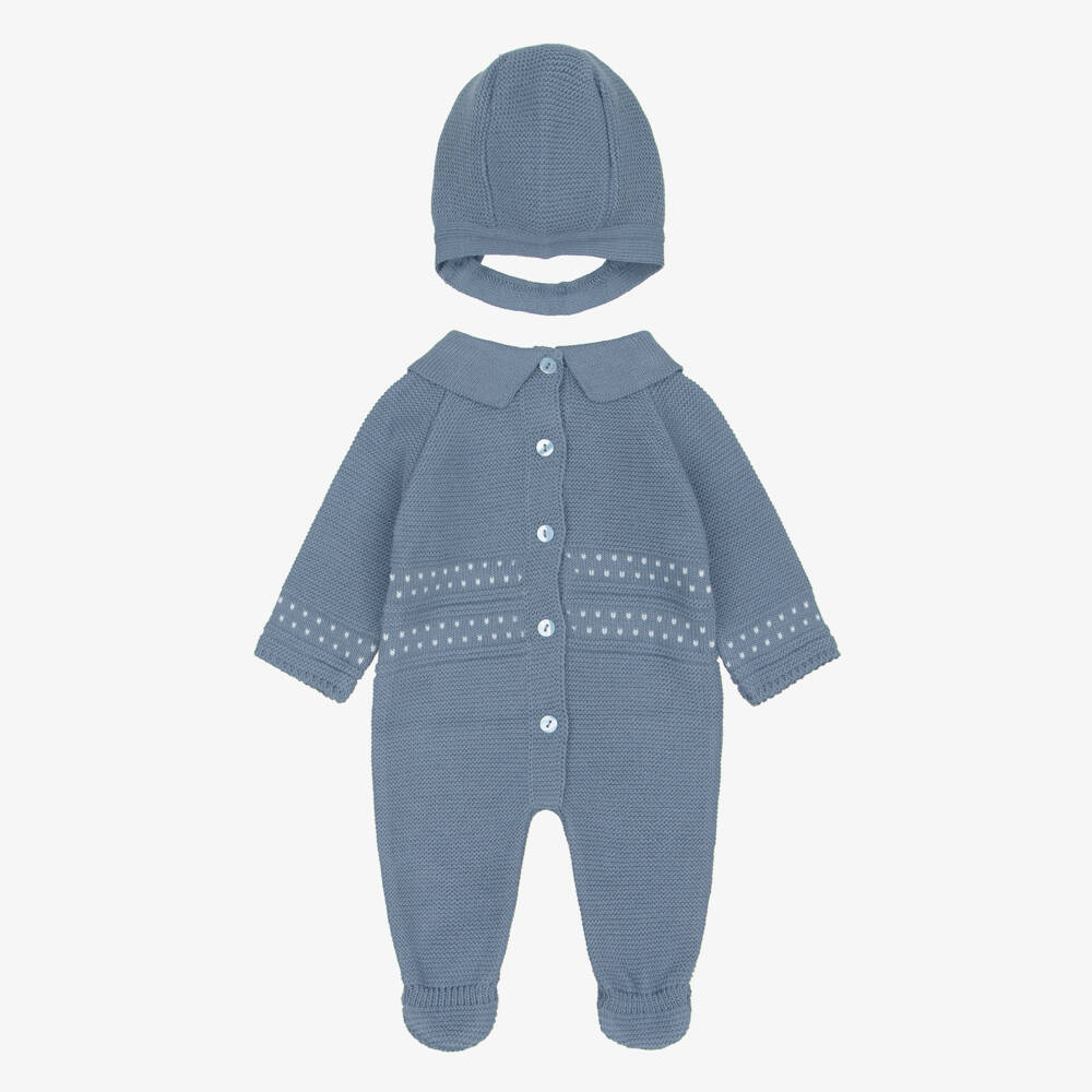 Babidu-Baby Boys Blue Knitted Babygrow Set | Childrensalon