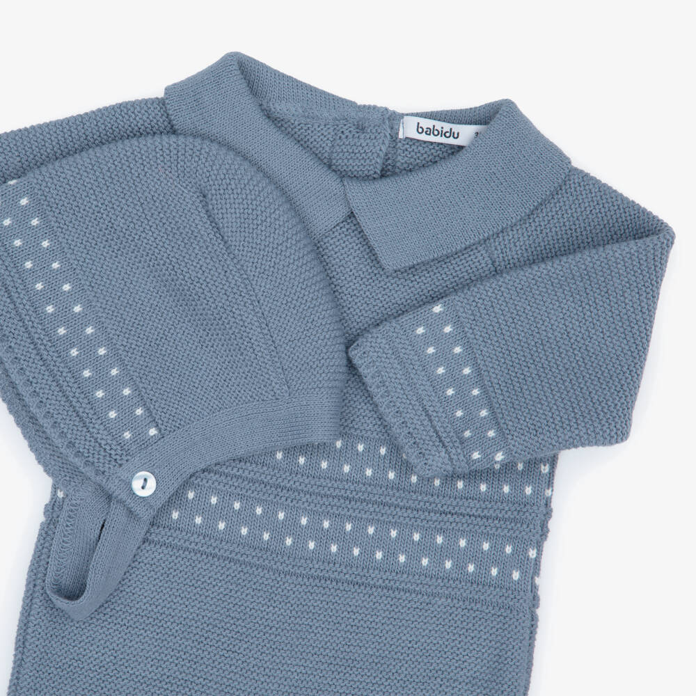 Babidu-Baby Boys Blue Knitted Babygrow Set | Childrensalon
