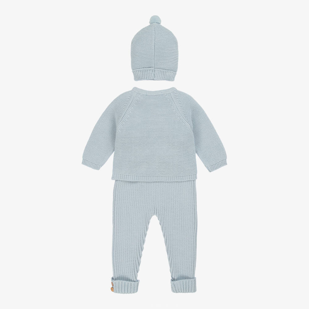 Babidu-Baby Boys Blue Knitted Trouser Set | Childrensalon