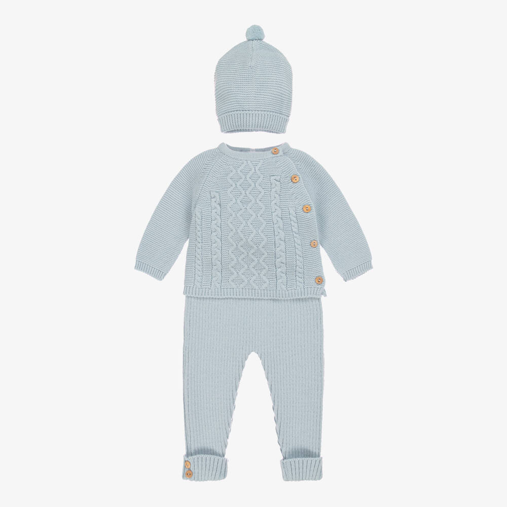 Babidu-Baby Boys Blue Knitted Trouser Set | Childrensalon