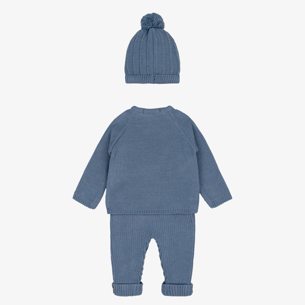 Babidu-Baby Boys Blue Knitted Trouser Set | Childrensalon