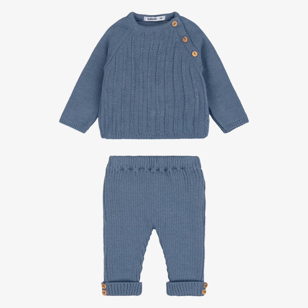 Babidu-Baby Boys Blue Knitted Trouser Set | Childrensalon