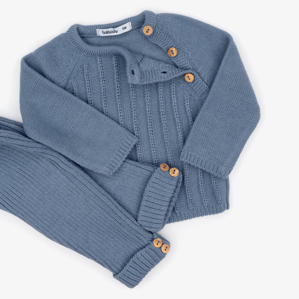 Babidu-Baby Boys Blue Knitted Trouser Set | Childrensalon