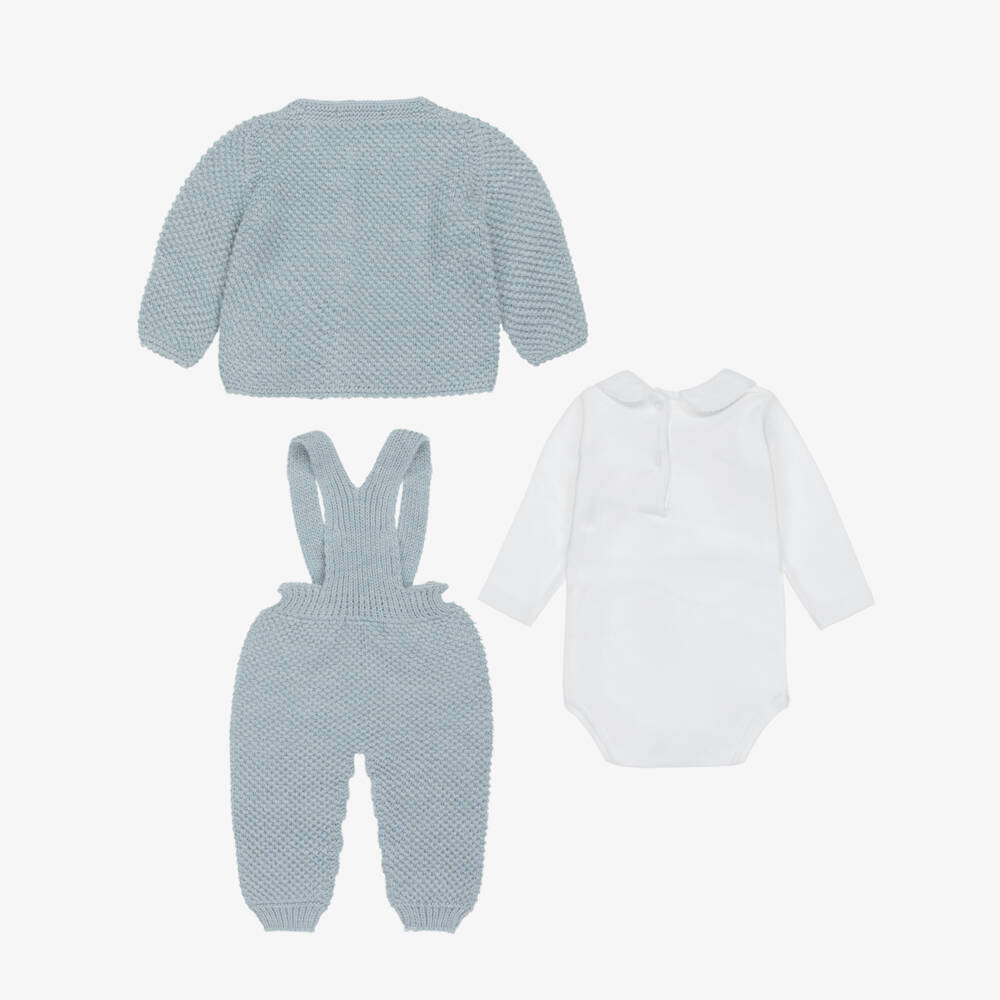 Babidu-Baby Boys Blue Knitted Wool Trouser Set with Pom-Pom | Childrensalon