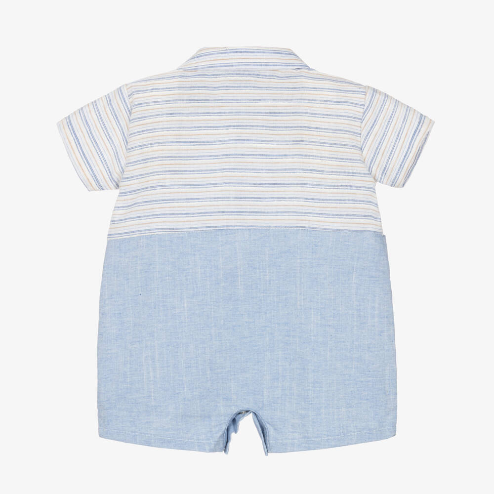 Babidu-Baby Boys Blue Stripe Cotton Shortie with Collar | Childrensalon