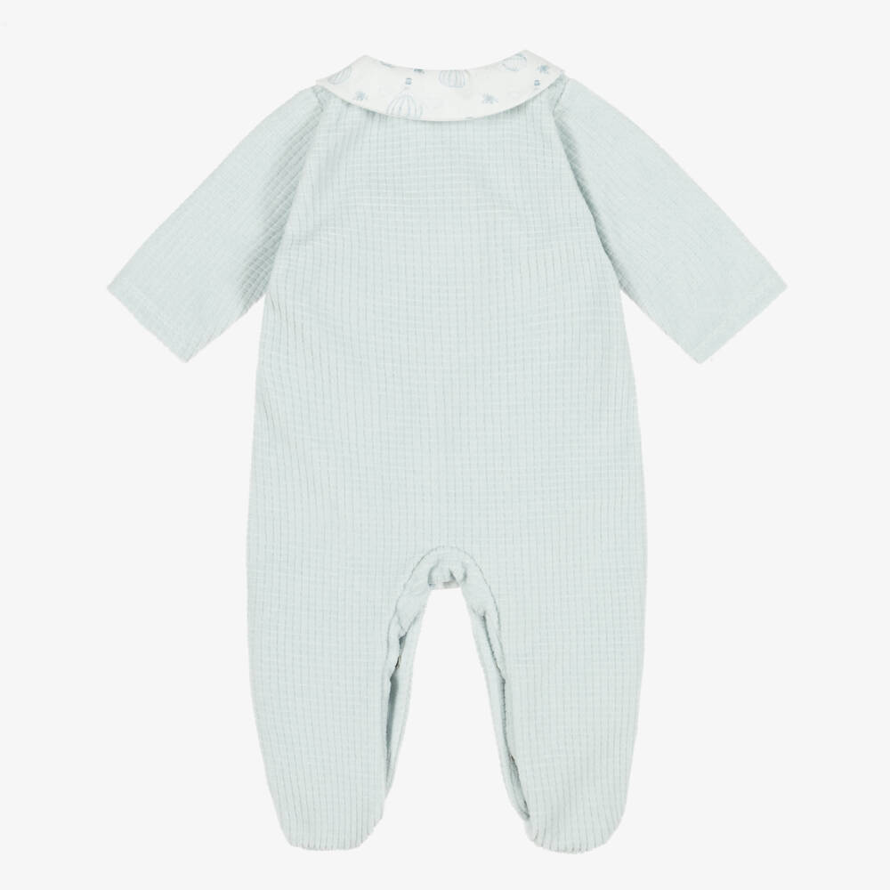 Babidu-Baby Boys Blue Velour Babygrow with Balloon Print | Childrensalon