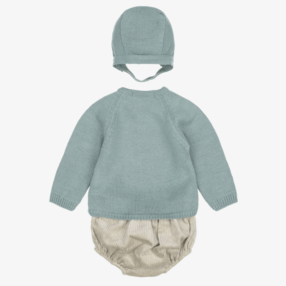 Babidu-Baby Boys Green & Beige Corduroy Shorts Set | Childrensalon