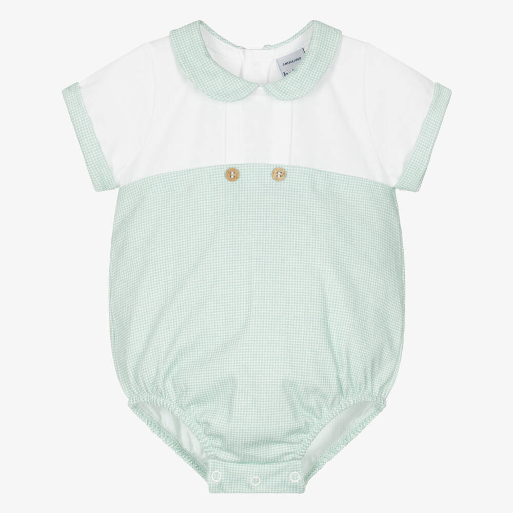 Babidu-Baby Boys Green Gingham Cotton Shortie | Childrensalon