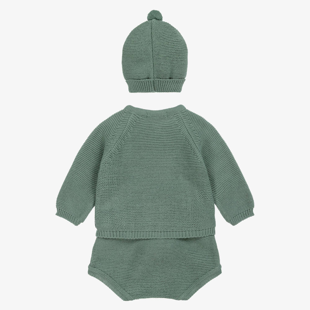 Babidu-Baby Boys Green Knitted Shorts Set | Childrensalon