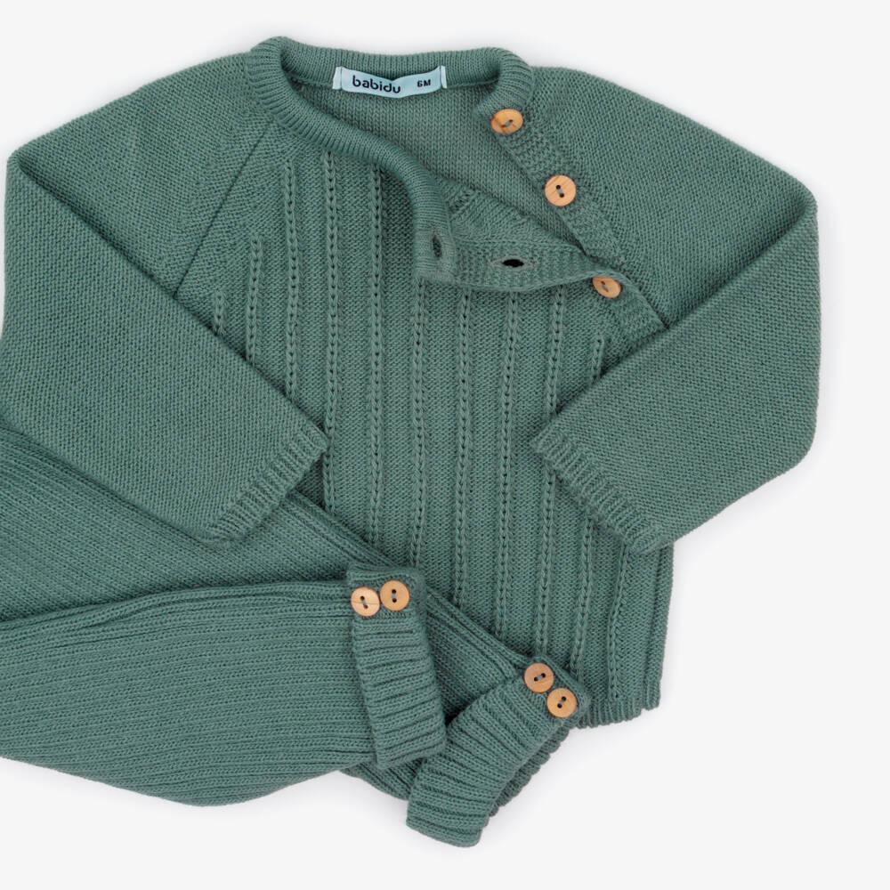 Babidu-Baby Boys Green Knitted Trouser Set | Childrensalon