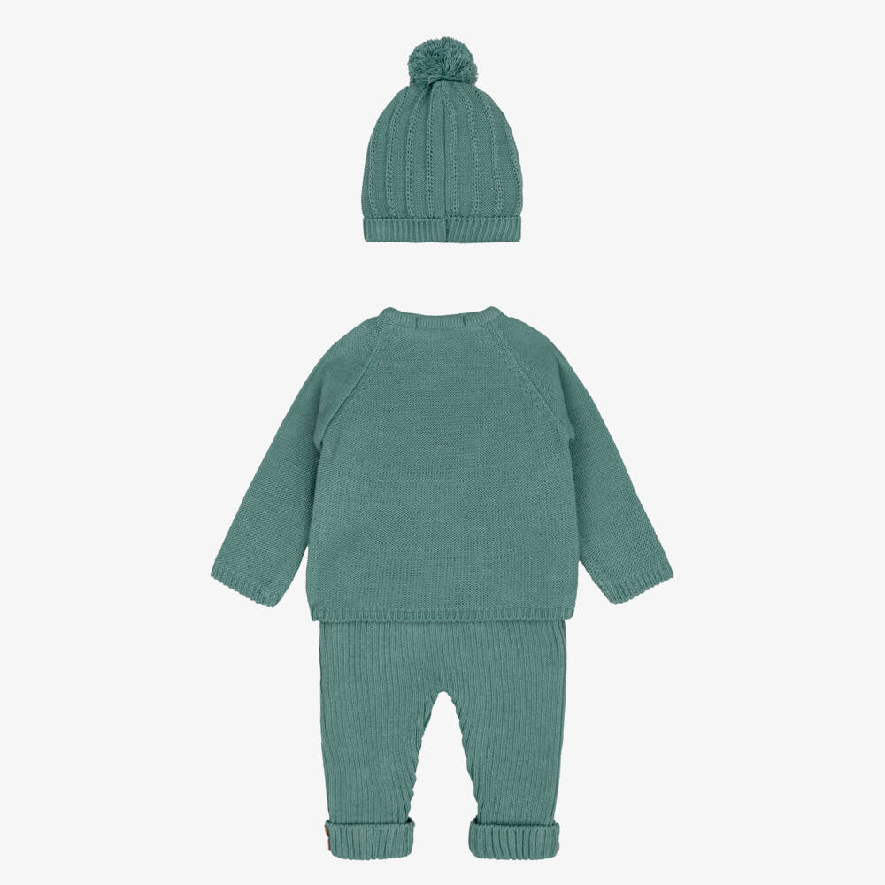 Babidu-Baby Boys Green Knitted Trouser Set | Childrensalon