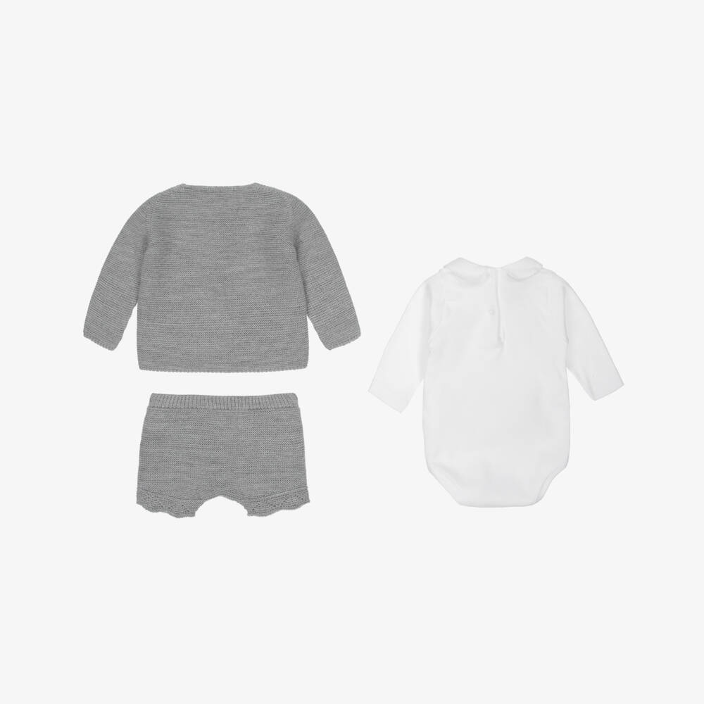 Babidu-Baby Boys Grey Knitted Shorts Set | Childrensalon