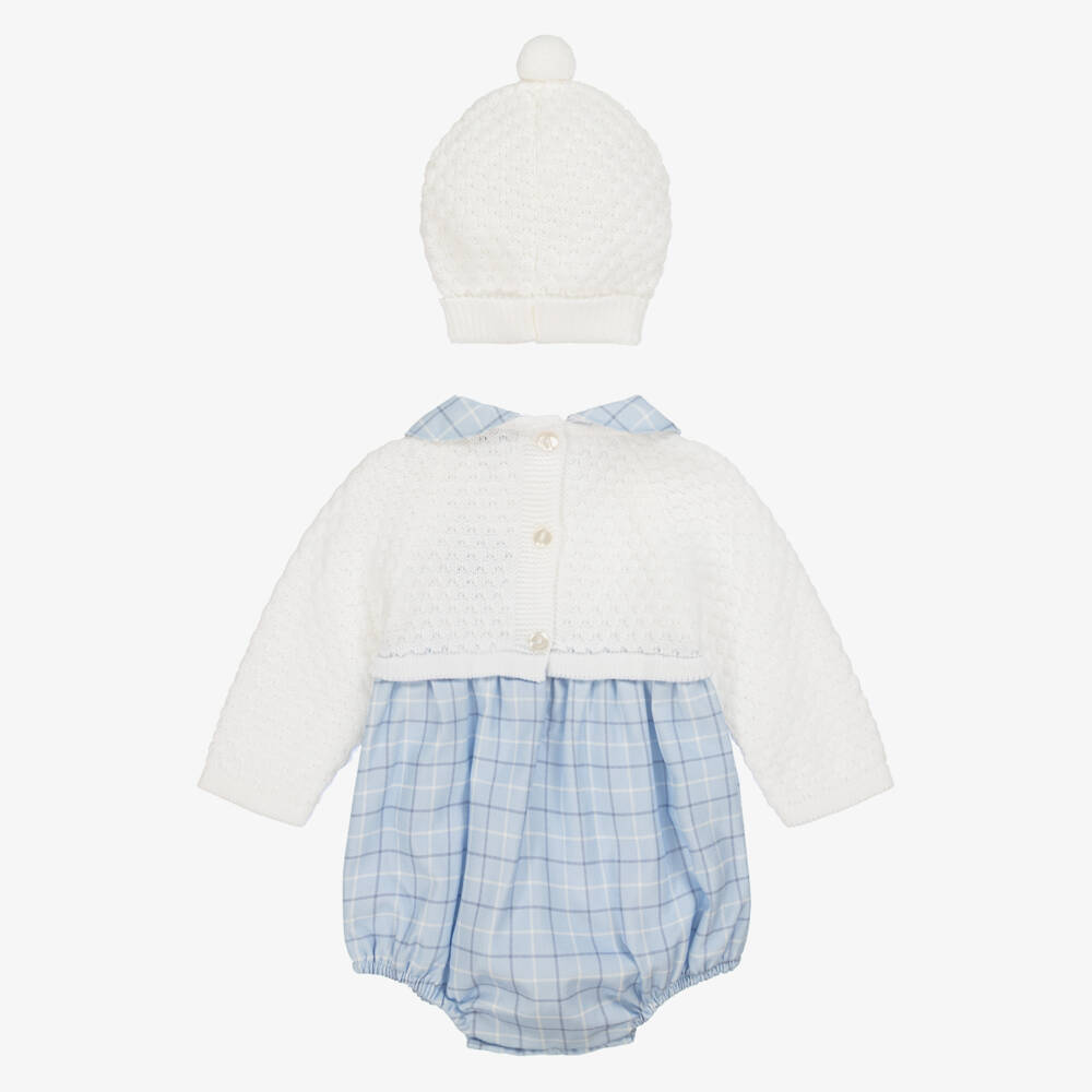 Babidu-Baby Boys Ivory & Blue Shortie & Hat Set | Childrensalon