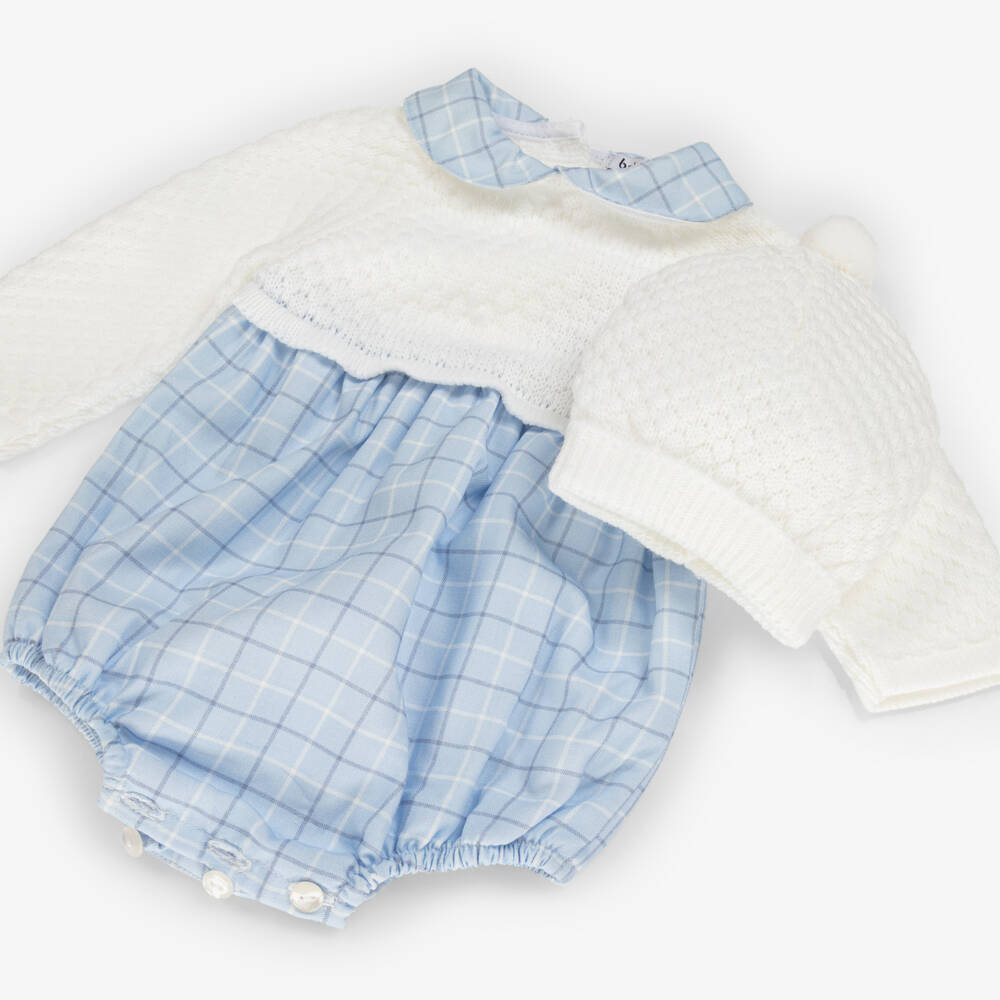 Babidu-Baby Boys Ivory & Blue Shortie & Hat Set | Childrensalon