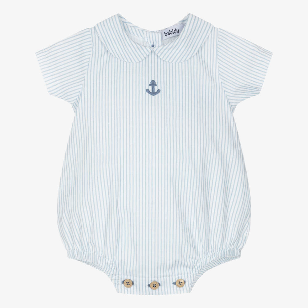 Babidu-Baby Boys Ivory & Blue Stripe Cotton Shortie | Childrensalon