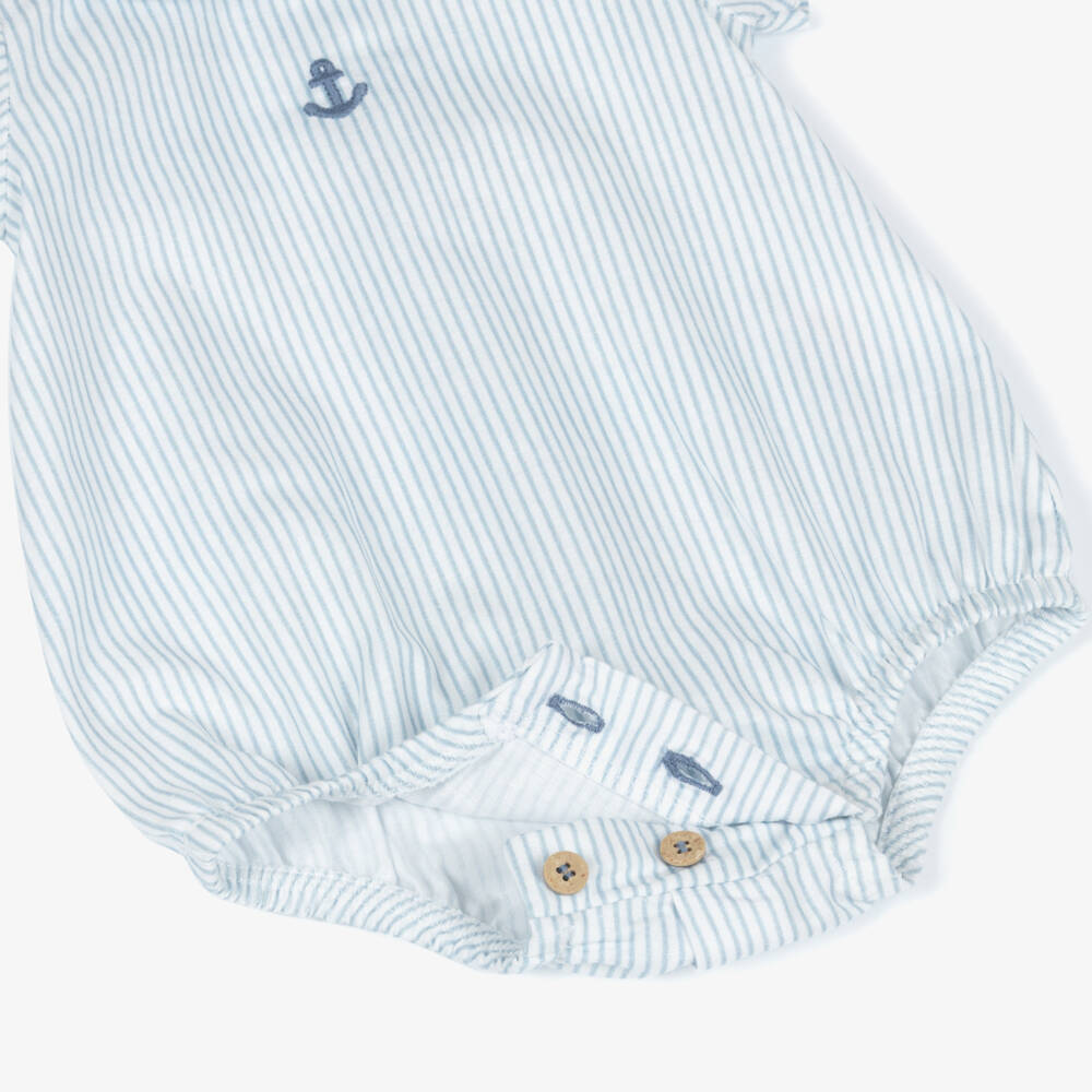 Babidu-Baby Boys Ivory & Blue Stripe Cotton Shortie | Childrensalon
