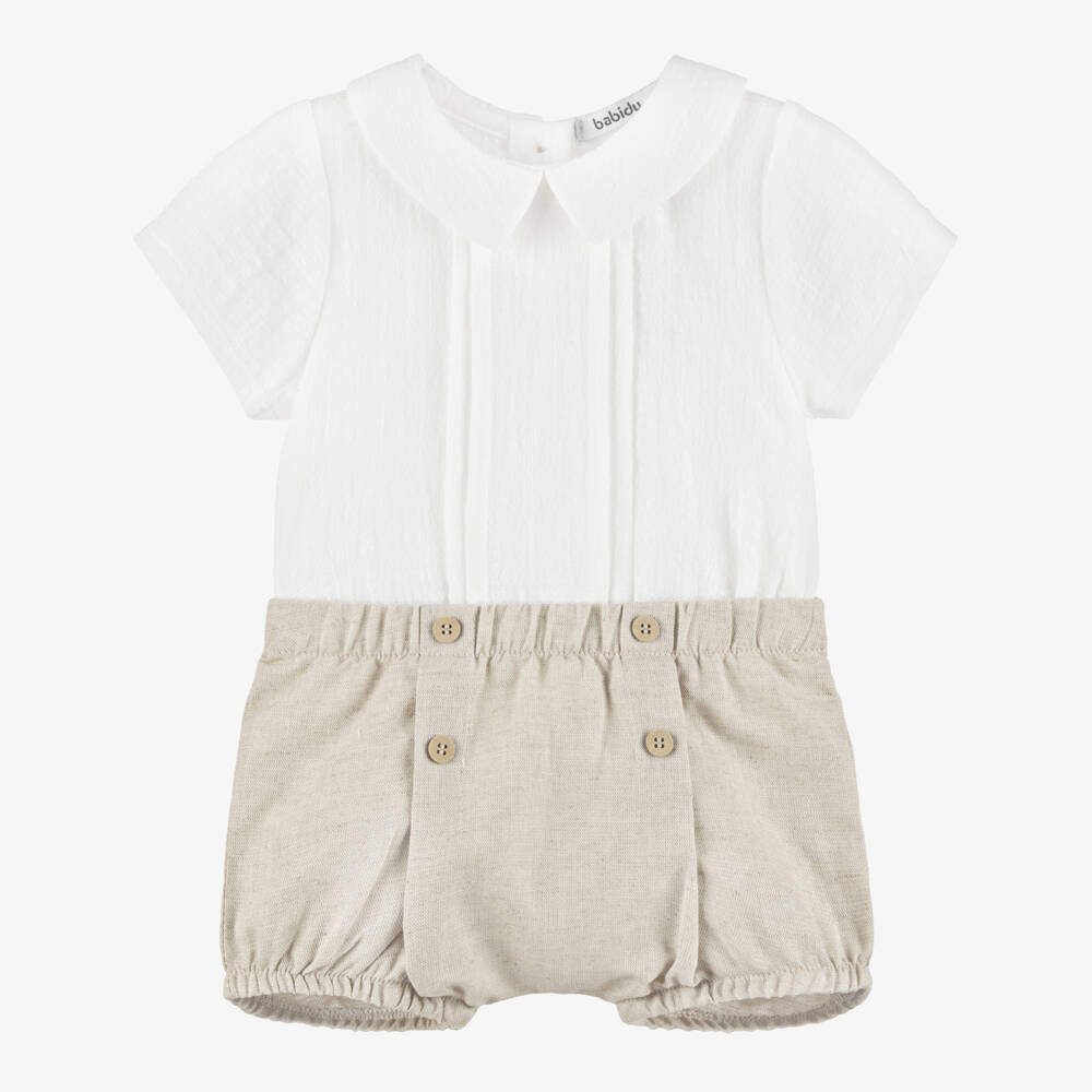 Babidu-طقم شورت قطن لون عاجي وبيج للأولاد الرضع | Childrensalon