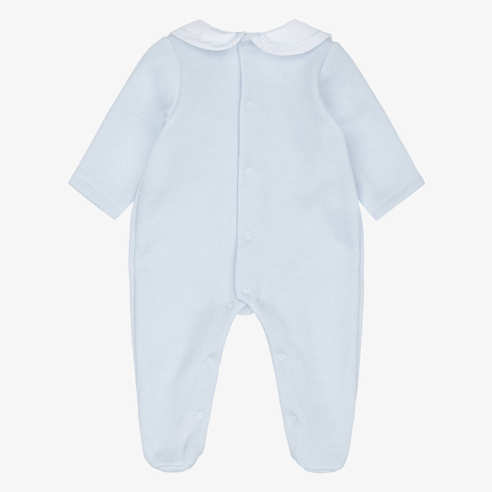 Babidu-Baby Boys Light Blue Babygrow with Straight Stitch Collar | Childrensalon